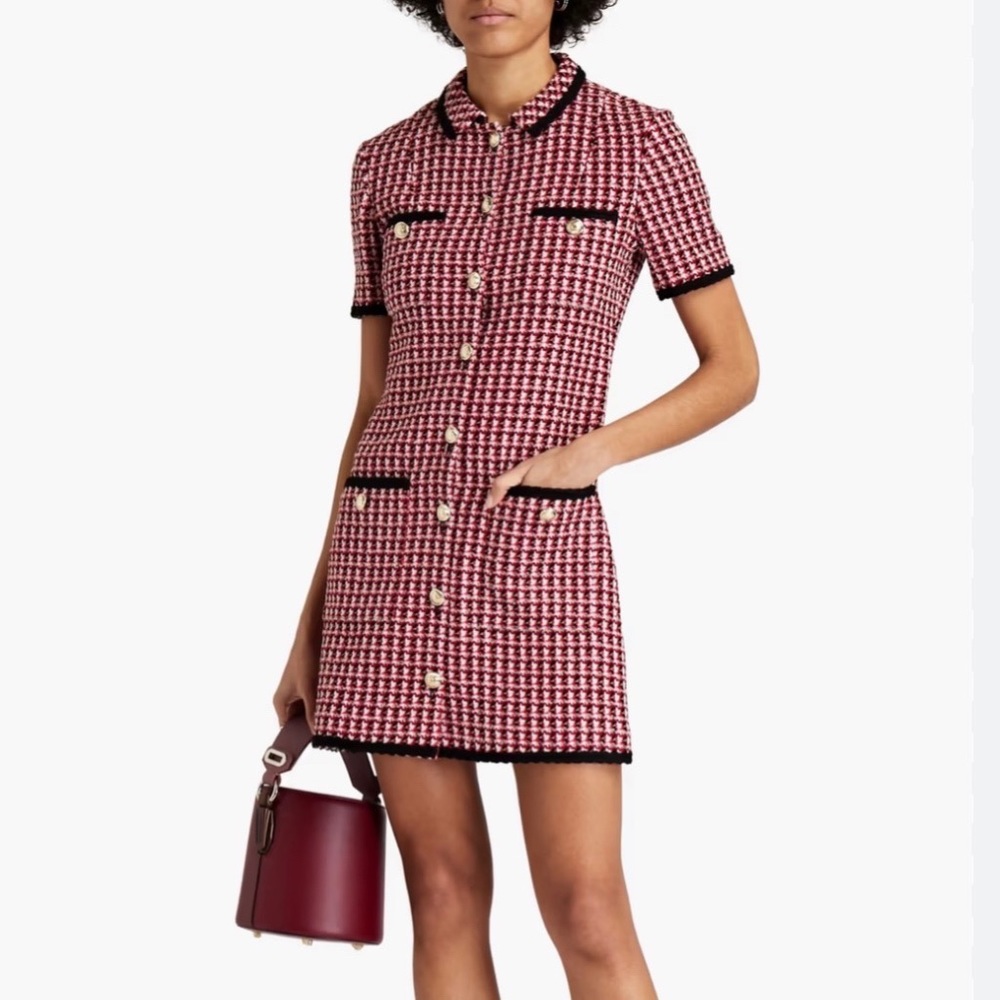 Maje "Renalt" Tweed Dress in Fuschia